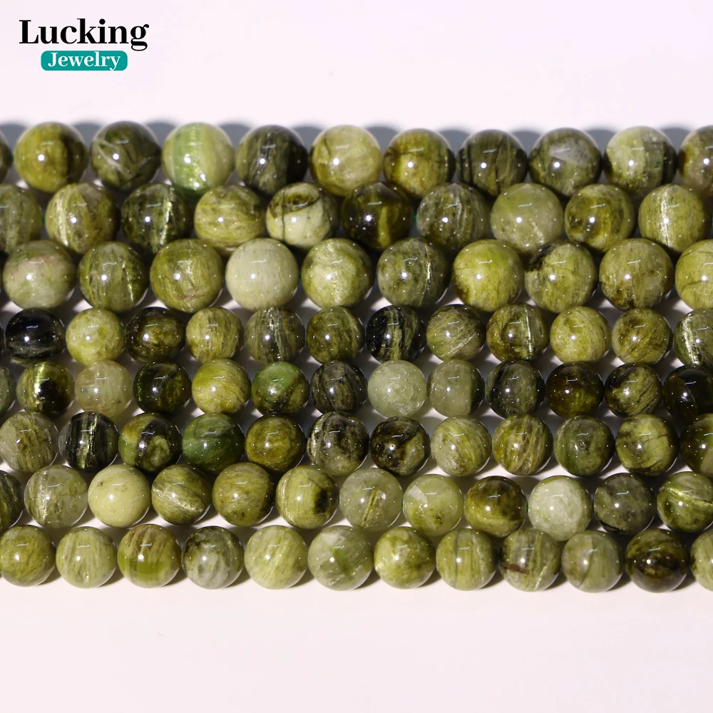 

Бусины из натурального зеленого турмалина 9-11 мм, бусины из драгоценных камней с эффектом кошачьего глаза для изготовления ювелирных изделий, браслет с целебными кристаллами