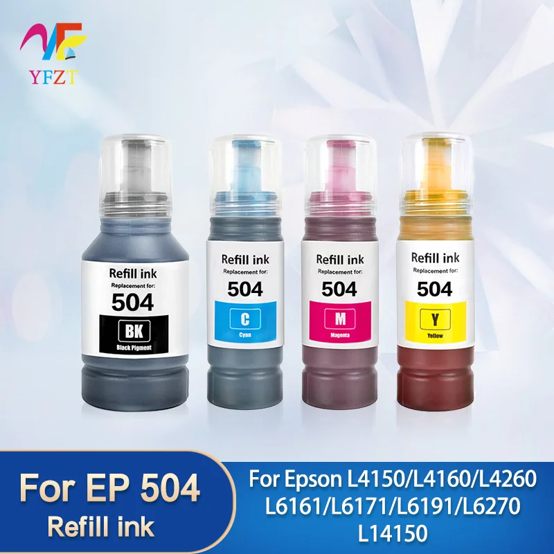 

For Epson 504 T504 Black C M Y Refill Dye Ink For Epson EcoTank L4150/L4160/L4260/L6161/L6171/L6191/L6270/L14150 Printer