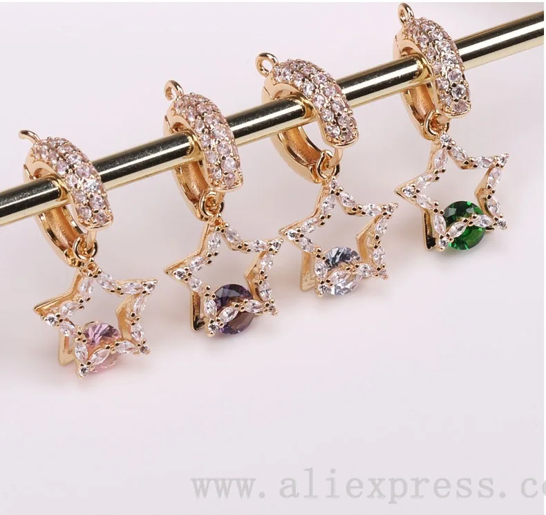 دلاية مرصعة بالماس من الزركون الخماسي ، أقراط ذاتية الصنع ، إكسسوارات قلادة ، موضة جديدة ، 10 من كل كيس #5