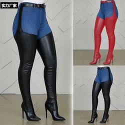 Sexy Knee Length Women's Boots Pointed High Thin Heels Belt Buckle Side Zipper Platform Shoes botas altas plataforma mujer