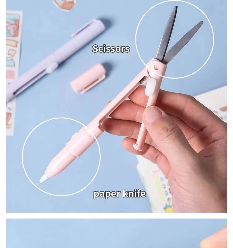 1pc Mini Tragbare Schere Papier Cutter Messer 2 In 1 Multifunktionale Tasche Stift Form Scrapbooking Carving Schneiden Kunst Werkzeuge – Detail 4