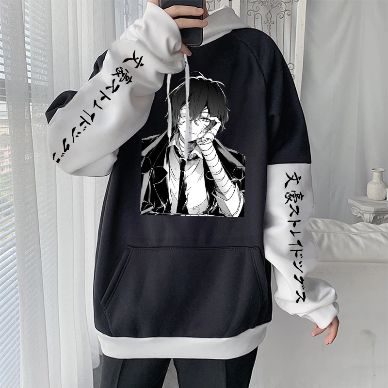 Anime Bungo Stray Dogs Hoodie Hip Hop Plus Size Men Patchwork Long Sleeve Sweatshirt Men Harajuku Cool Osamu Dazai Manga Hoodies