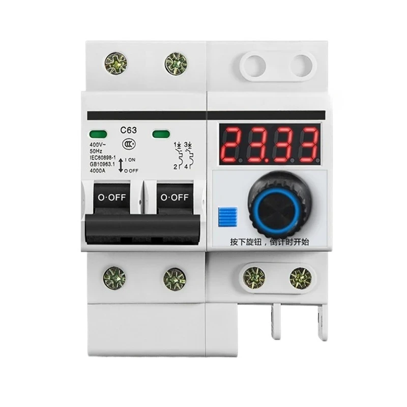 63A Countdown Timing Circuit Breaker 1Min-99.99H Digital Timer Switch 12000W DIN Rail Overload Protection Time Control Breaker