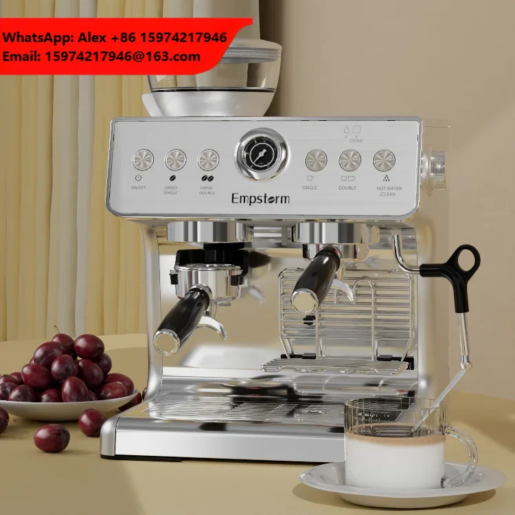 Electric Commercial Home Multi-Function Semi-Automatic Espresso Machine Bean Grinder Brew System Milk Brewing Stainless Steel RV
