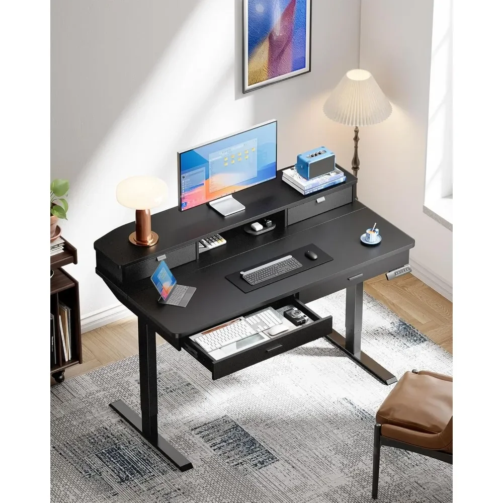 48 x 30 inch Electric Standing Desk with 4 Drawers, Adjustable Height Sit Stand Home Office Desk with Two Tiers, Ergonomic