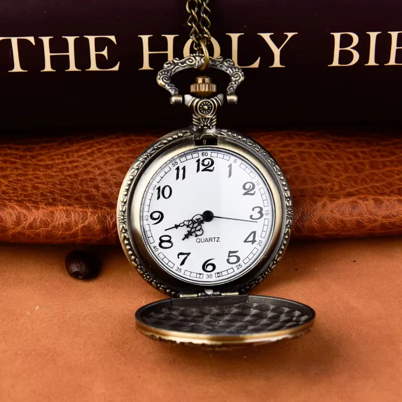 Large bronze pocket watch retro flip two Running horse pocket watch Zodiac Horse quartz watch