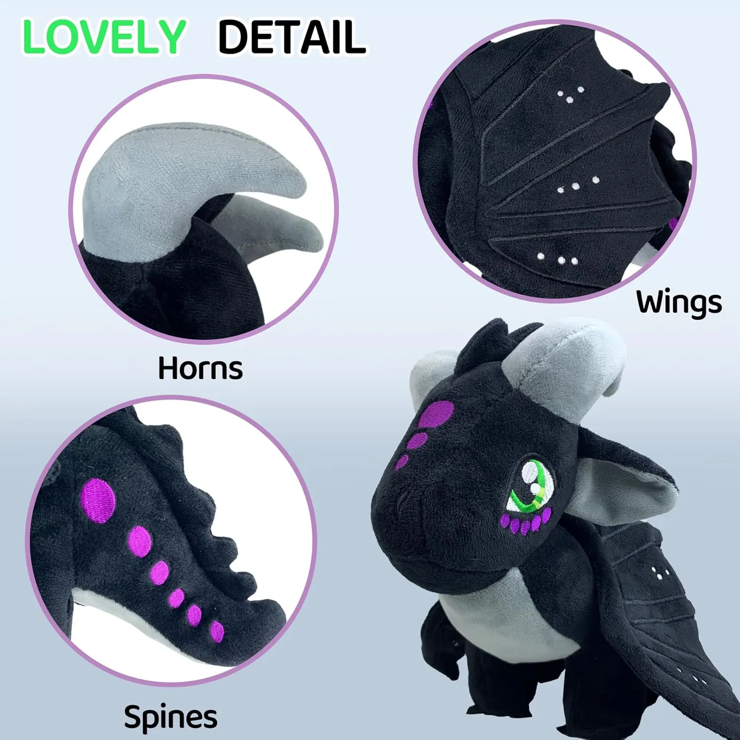 Alas de fuego juguetes dragón de peluche de juguete suave Animal relleno fresco dragón negro decoración Merch regalo especial para niños niñas edad