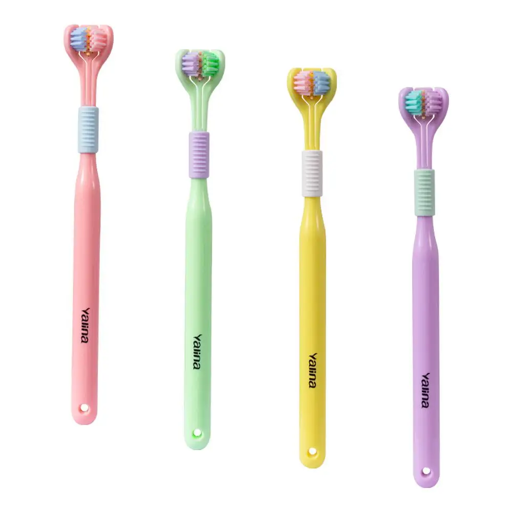 Oral Teeth Care Teeth Deep Cleaning Oral Care Adult Teeth Brushes Tongue Scraper Three Sided Toothbrush 4 Colors