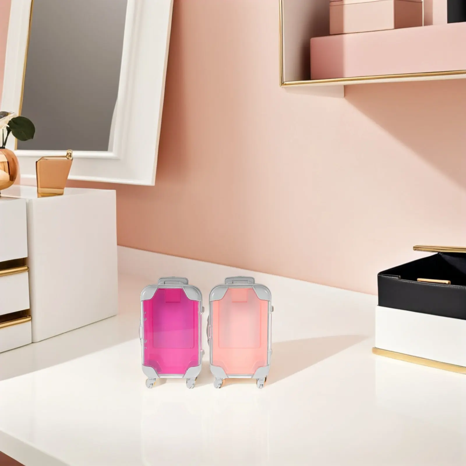4Pcs Clear Mini Luggage Organizer Makeup Suitcase Travel Case Eyelash Storage Box Portable Rolling Trolley Design