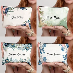 Custom Name Makeup Bag Wedding Bridesmaid Gift Girlfriend Cute Floral Handbag Travel Cosmetic Organizer Name Side Bag for Ladies