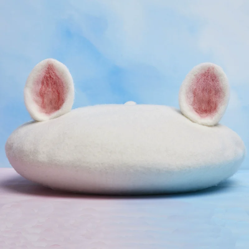 

Women Cat Ears Warm Wool Beret, Cute Wool Hats