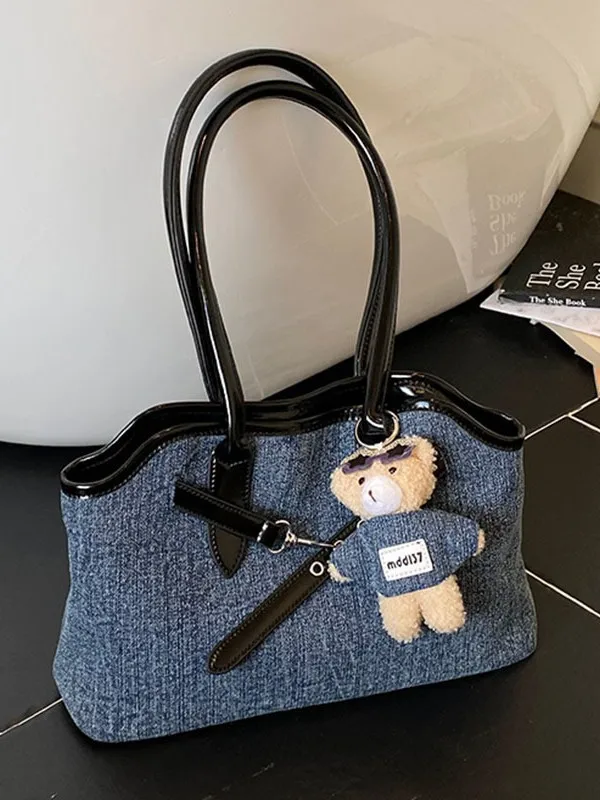 

Женская дизайнерская модная джинсовая сумка, универсальная женская винтажная сумка на плечо Y2k, новинка 2025, зимние лоскутные сумки подмышки из искусственной кожи