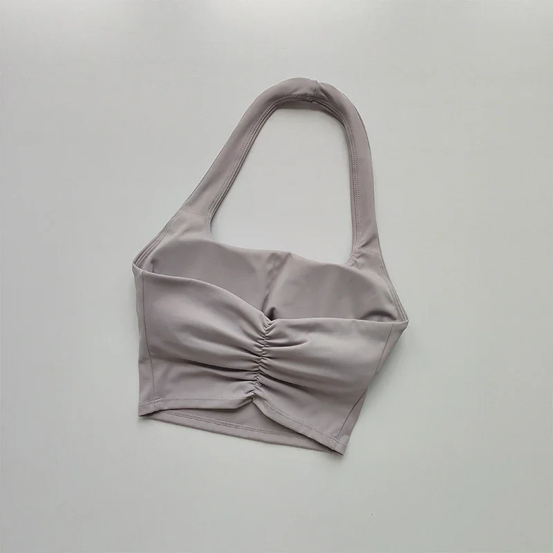 Sommer Neu Sexy Neckholder mit Brustpolstern, Sport-BH mit schönem Rücken, Damen Leichter Luxus Mode, Einzigartiger Plissierter Sport-BH – Detail 10
