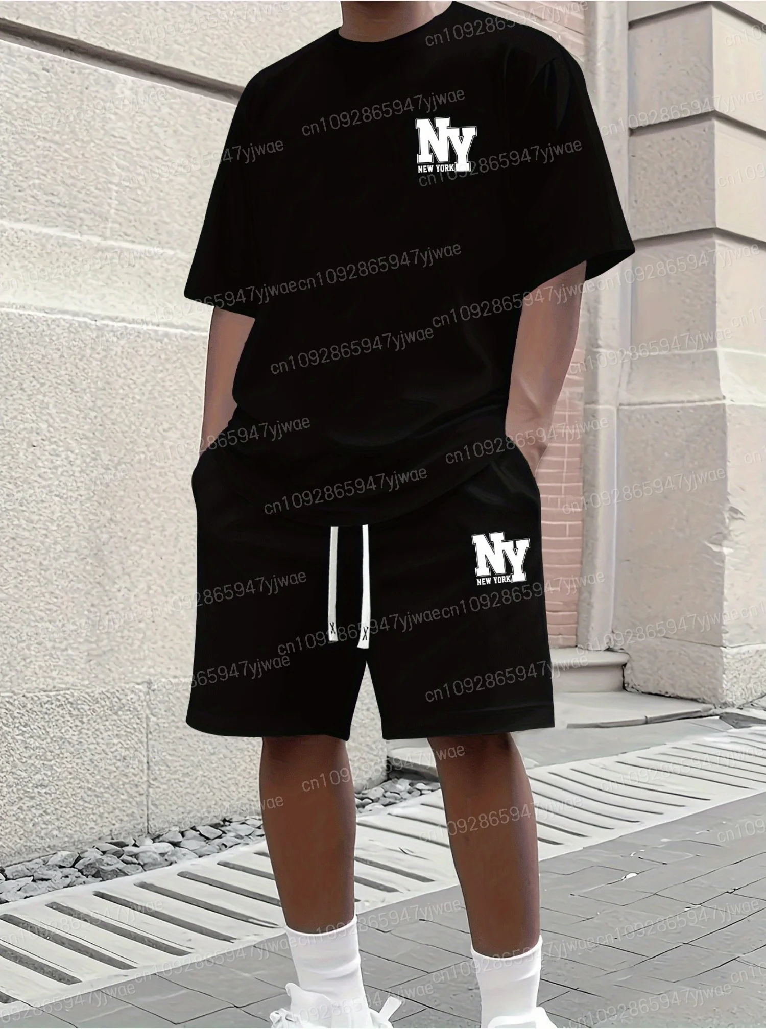 Summer Men's 2 Pieces Set Ny New York Adult Sportswear Fitness Set Men's Tracksuit 2 Pieces Set Oversized Clothes