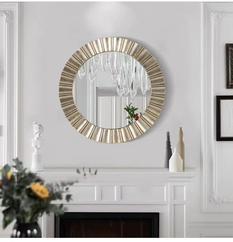 Simple bathroom mirror Nordic American round bathroom mirror Household frame decorative mirror