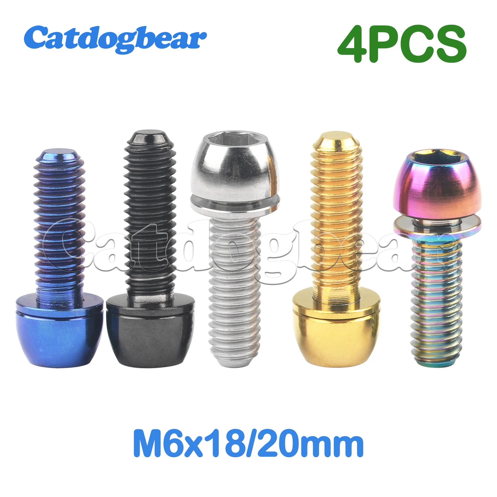 

Catdogbear Titanium Bolts 4PCS M6x16 18 20mm Half Round Head / Taper Screws with Washers For Bicycle Brake Fixing