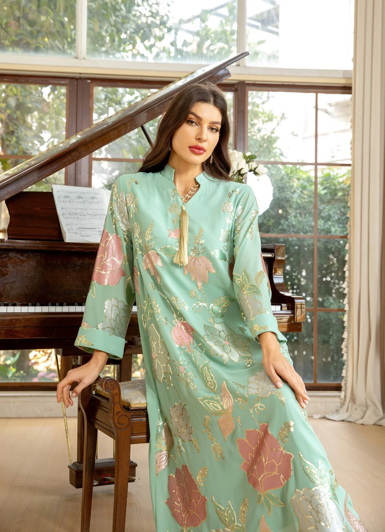 

Marocain Kaftan Eid Ramadan Muslim Women Print Party Dress Sequin Embroidery Jalabiya Dubai Turkey Abaya Islam Robe Gown Kebaya