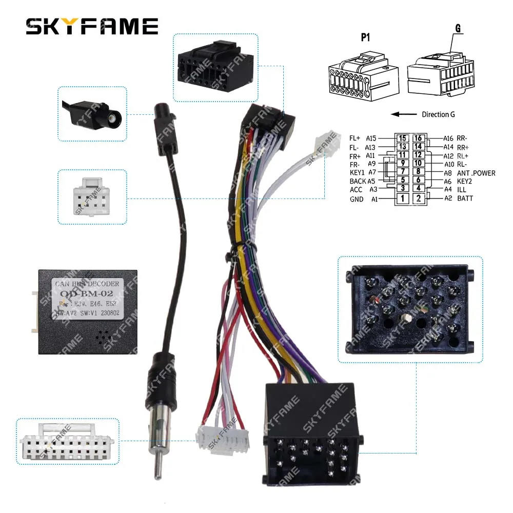 SKYFAcloser Voiture 16pin Câblage SFP Adaptateur Canbus Box Décodeur Android Radio Câble D'alimentation Pour BMW E46 E39 E53 OD-BM-02
