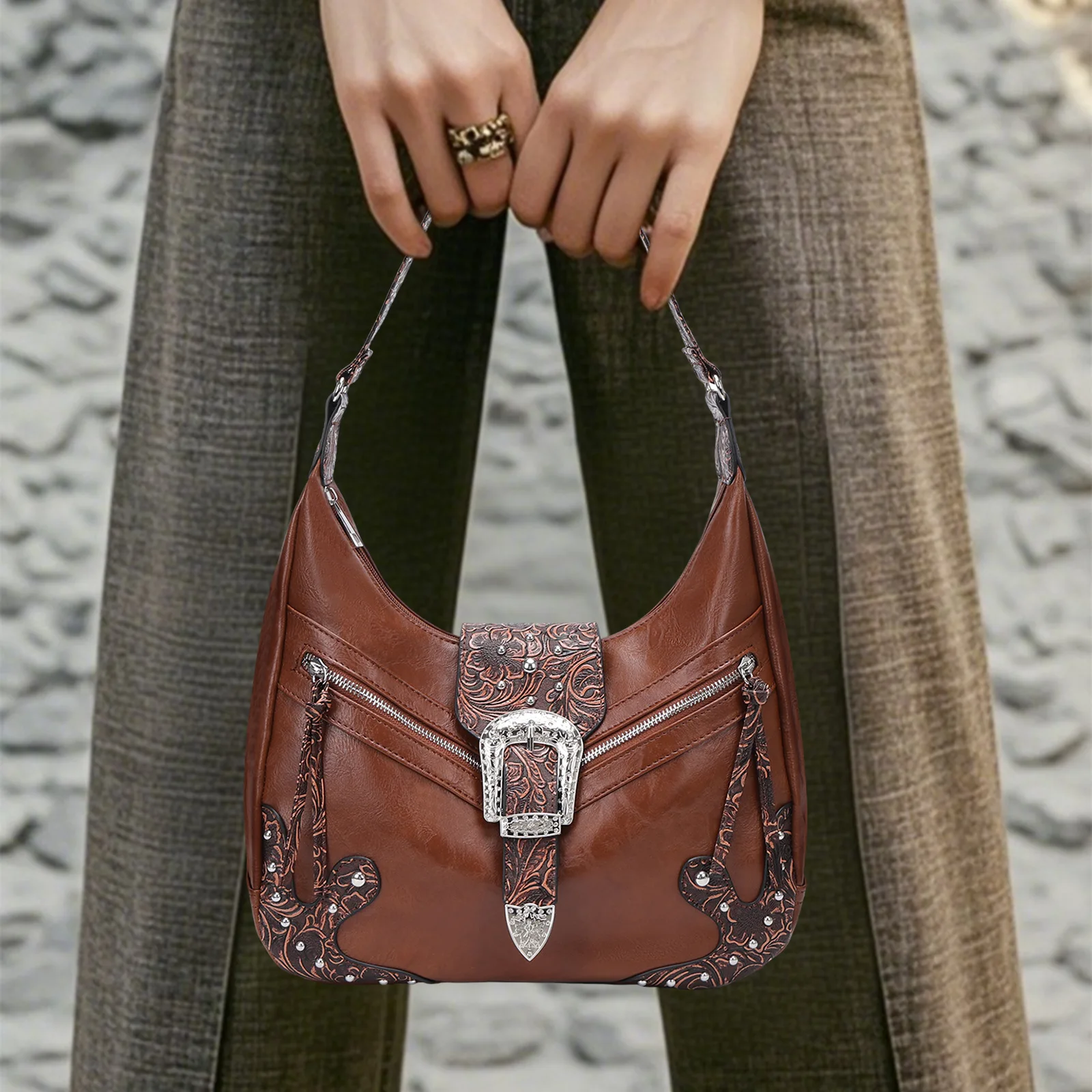 حقيبة حمل مطرزة على طراز بوهو للنساء، حقيبة كتف ذات سعة كبيرة على الطراز العرقي القديم، حقيبة سفر محمولة متعددة الاستخدامات #6