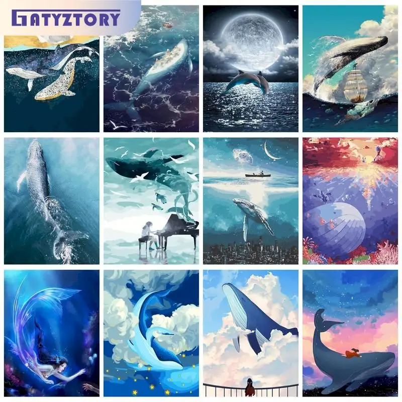 

GATYZTORY Frame Whale Painting By Numbers For Adults Kits Colorful Animals Modern Picture By Numbers Starter Kit For Diy Gift