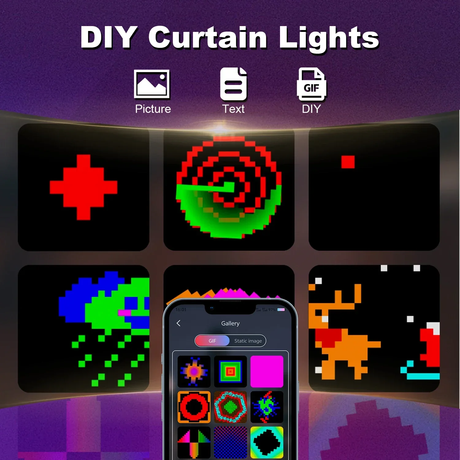 Cortina de luces Led inteligente con USB, aplicación Bluetooth, cadena de luces Led RGB, luces musicales DIY, cortina para ventana de fiesta,