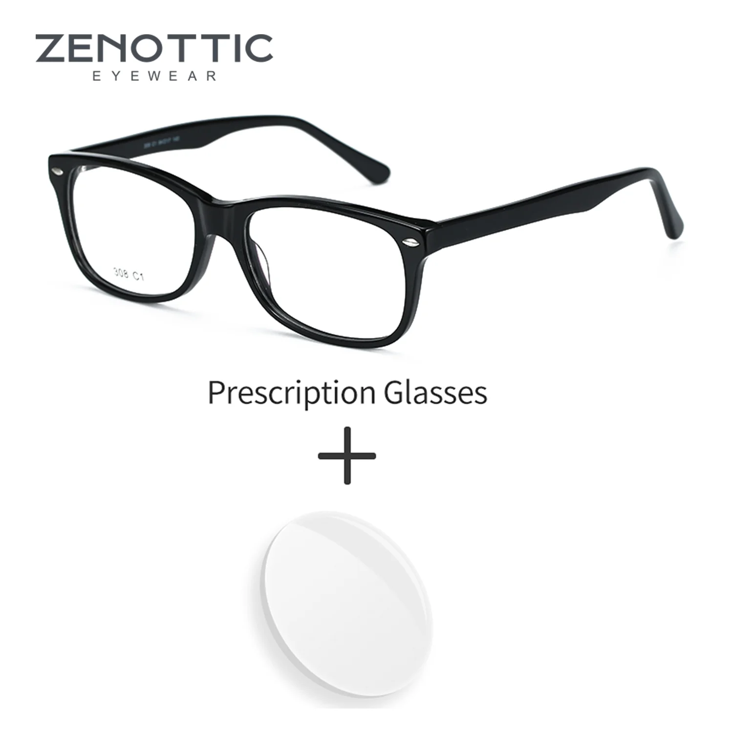 ZENOTTIC High-End Full-Frame Rectangular Acetate Prescription Glasses, Men's Progressive Anti-Blue Light Photochromic Glasses