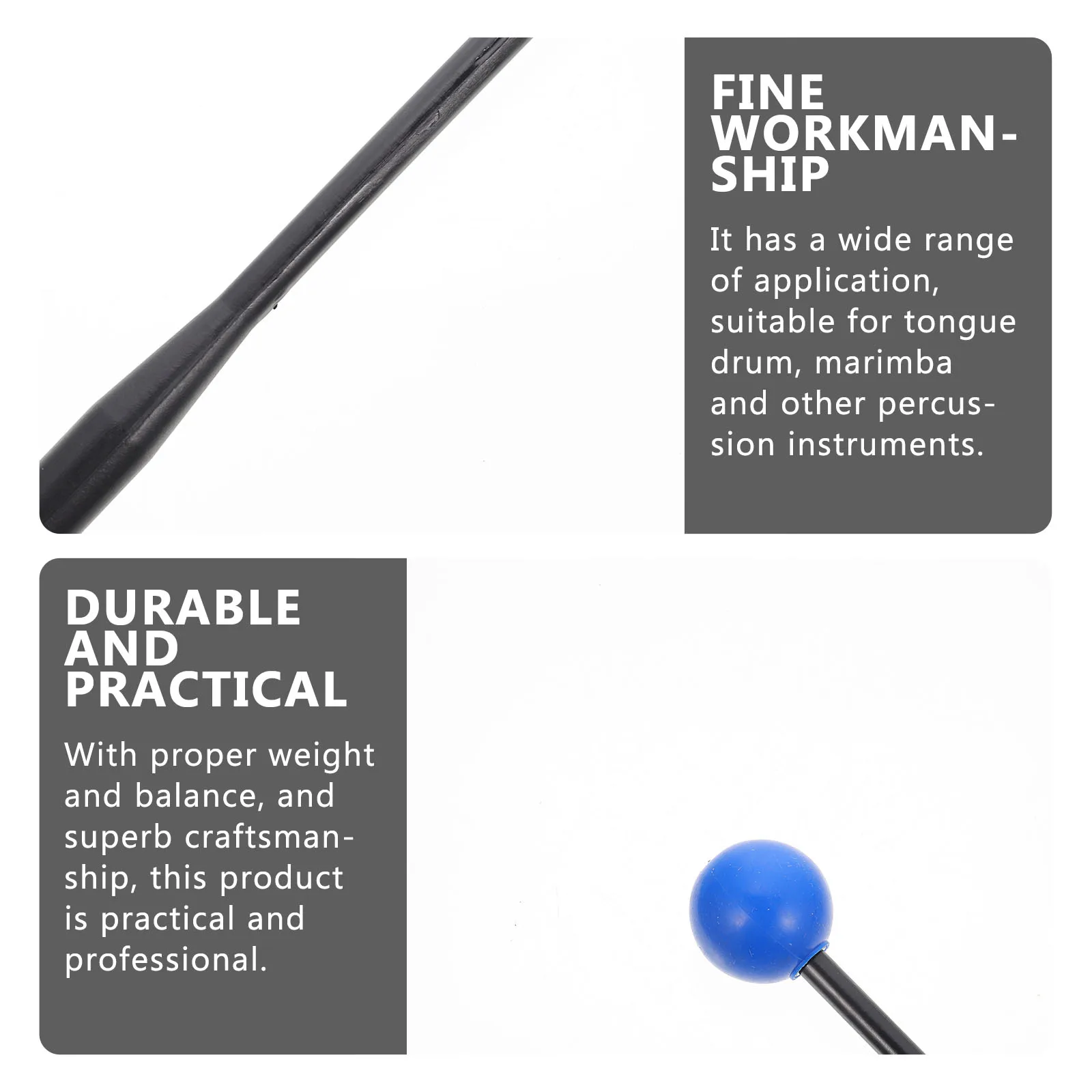 

2pcs Children Drumsticks Xylophone Marimba Sticks Percussion Instruments Mallets Blue Ball Black Rod Durable Professional Music