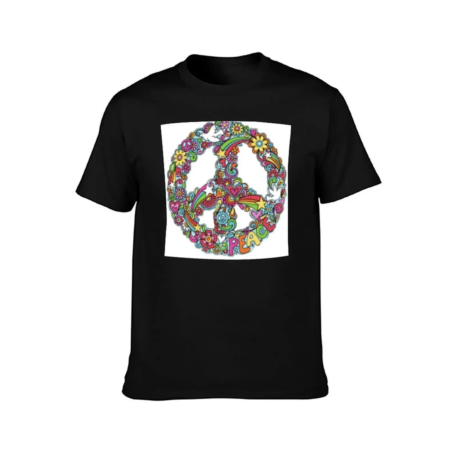 Colourful Peace Sign T-Shirt sweat cotton graphic tees graphic tee shirt designer shirts Short sleeve tee men