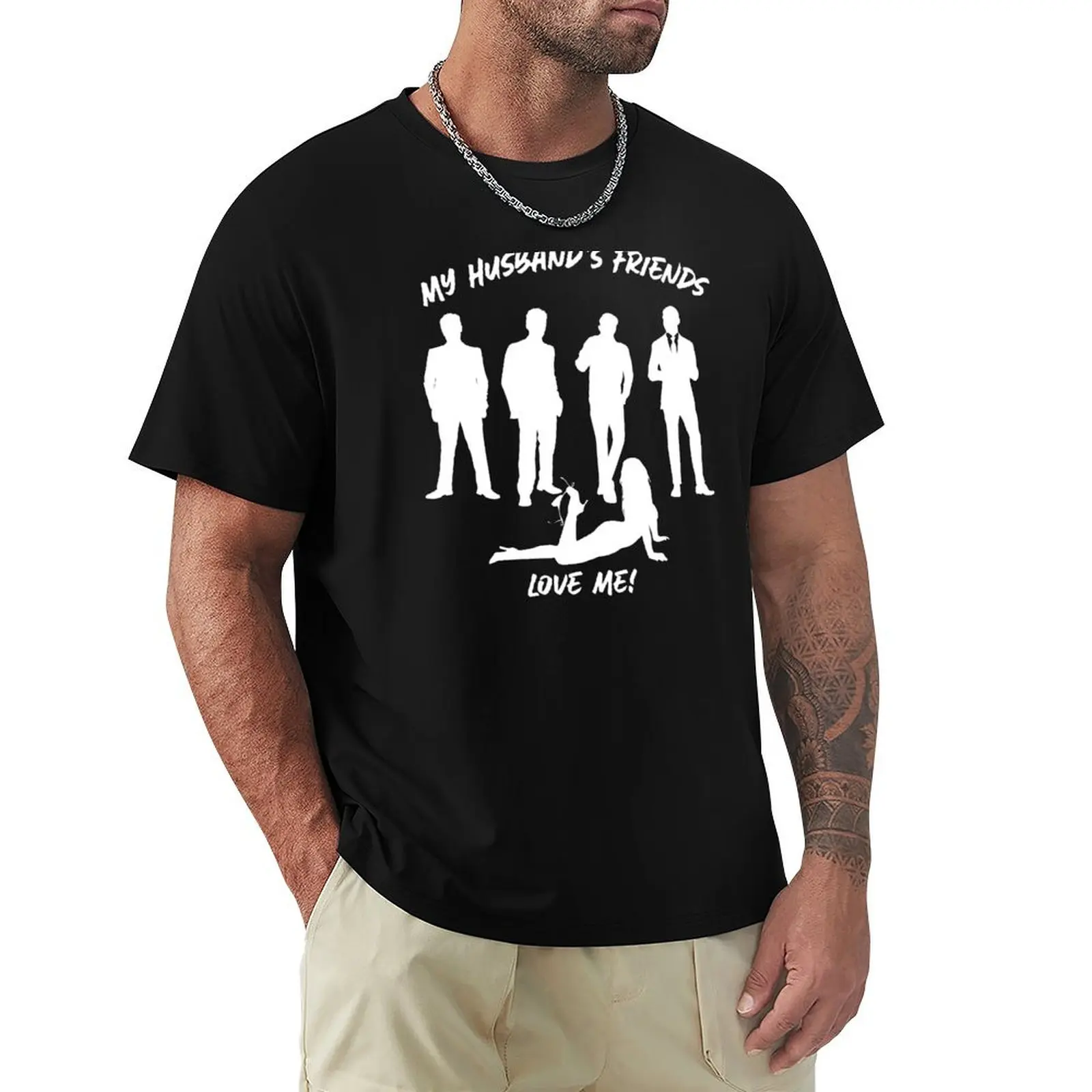 

My Husband's Friends Love Me. Swinger Lifestyle Design for dark colors T-Shirt Simple Line Art Print Tee