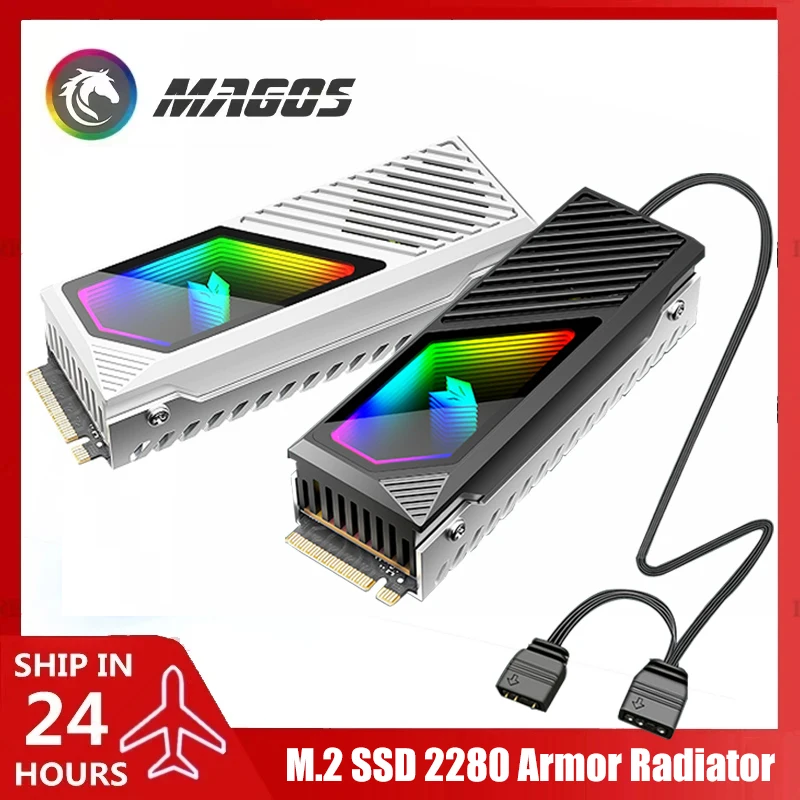 M2 Heat-sink NVMe SSD 2280 Cooler Brass+Aluminum with High-Speed Fan(9000RPM), 5V ARGB Lens Infinite Mirror Design