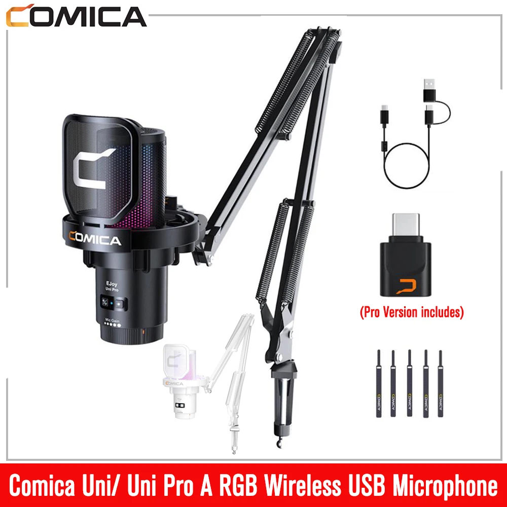 Comica Uni Pro A RGB Wireless USB Microphone Noise Cancellation Condenser Gaming Mic with RGB Lights for PC Laptop Smartphone