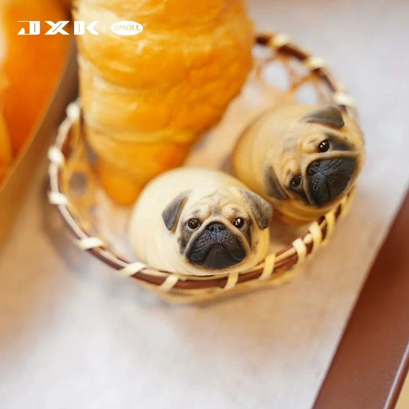 JXK small JXK2035 Bread Pug Dog Model Cute Cure Silly Cute Pet Cat Creative Scene Decoration Car Ornaments