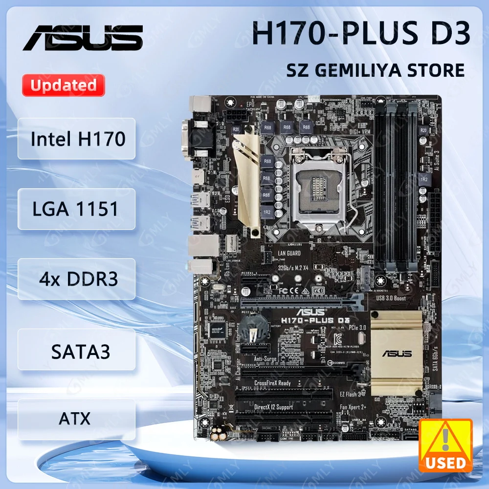 

Asus H170-PLUS D3 Motherboard LGA 1151 Intel H170 DDR3 64GB M.2 ATX support Core i3-6300 i5-6500 i3-7300 i5-7600 i7-7700 cpu