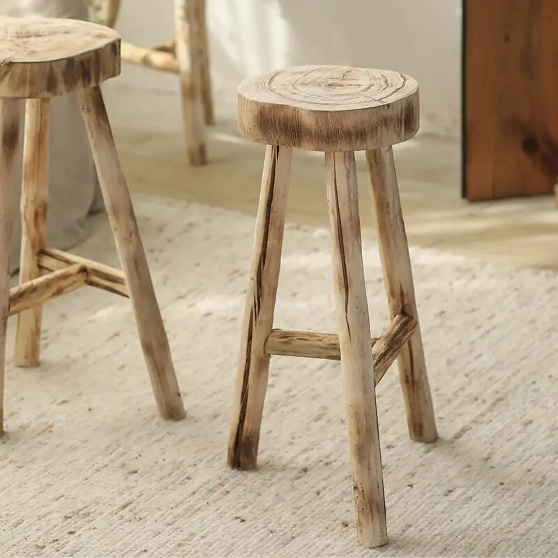 

Solid wood tripod high stool rack B & B decoration wabi wind living room retro old small side few balcony smallflower stand