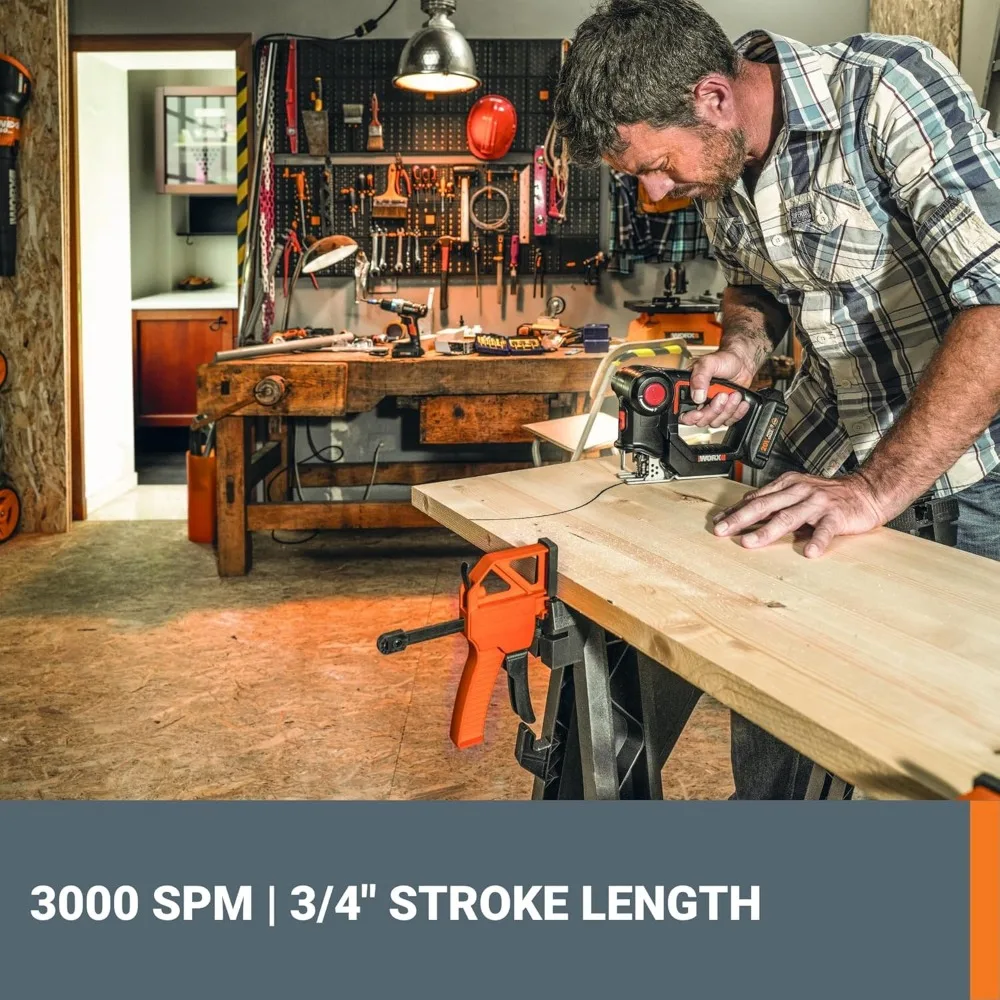 20V Cordless 2-in-1 Reciprocating & Jig Saw with Orbital Action, Universal Blade Fit, and Integrated Blower