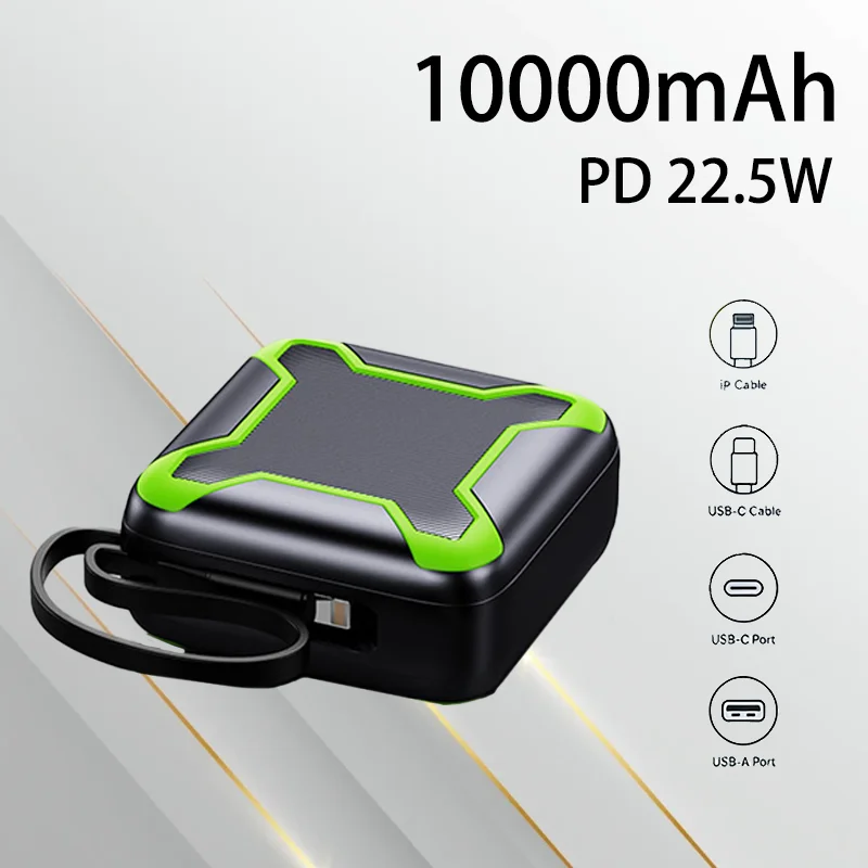 

Super Fast Charging 10000mAh Power Bank 22.5Wh Mini Size Built in Cable Portable Charger External Battery for Travel Outdoor