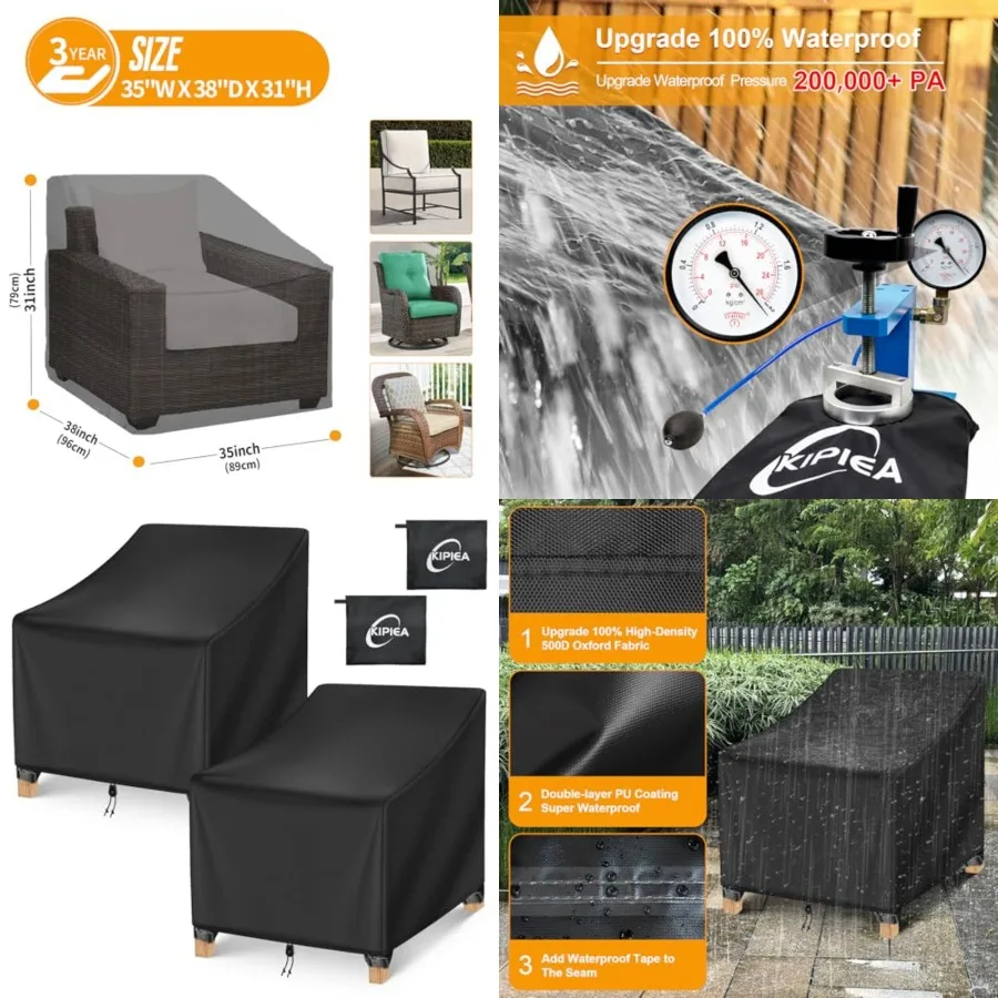 

Patio Chair Covers Waterproof Winter 2 Pack - Heavy Duty Lawn Outdoor Furniture Chair Covers with Anti UV and No Tears, No Fain