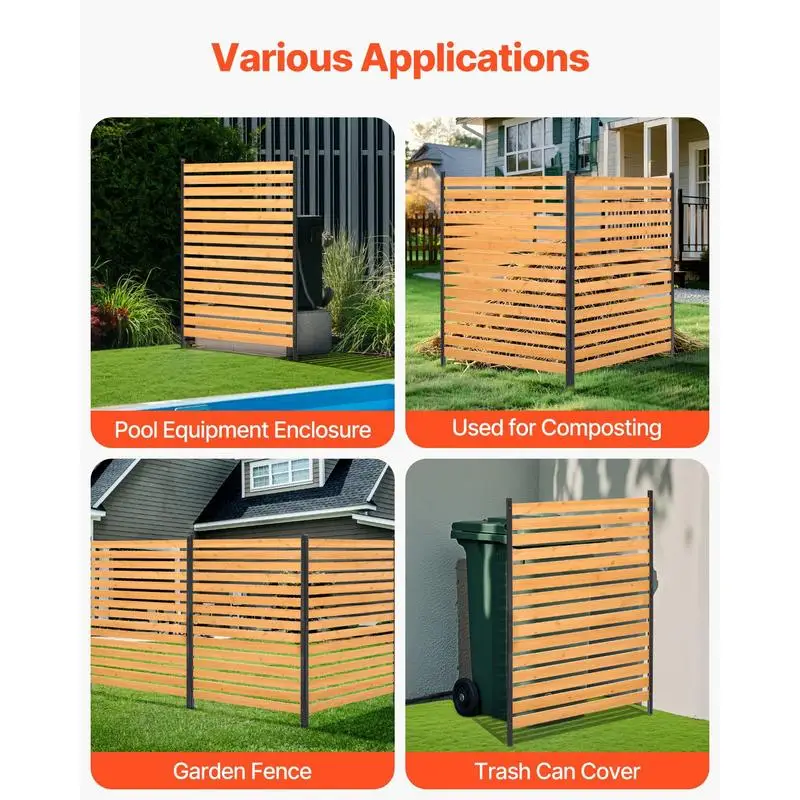Wood Privacy Fence, 39" W x 61" L, 1-Panel Air Conditioner Fence Screen, Pool Equipment Enclosure with Metal Stakes, Easy DIY Installation, Outdoor Trash Can Hider for Garden Decoration view 5
