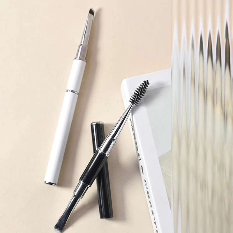 Zweiköpfiger Augenbrauenpinsel, Spirale, schräge Ecke, Make-up-Pinsel mit Deckel, leicht zu tragen, schöne Make-up-Tools, Schönheitskosmetik