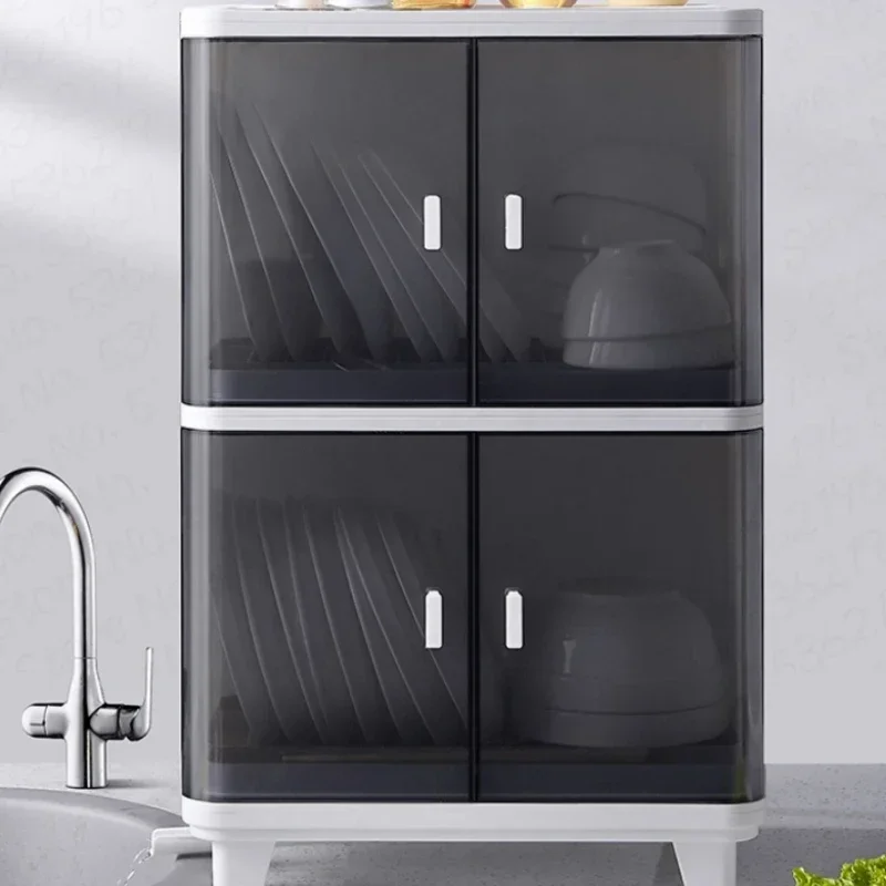 Large Capacity Kitchen Shelf Organizer: Simple Floor Type Storage Racks Bowl Chopsticks Dustproof Shelf with Cover