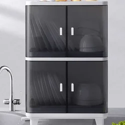 Large Capacity Kitchen Shelf Organizer: Simple Floor Type Storage Racks Bowl Chopsticks Dustproof Shelf with Cover