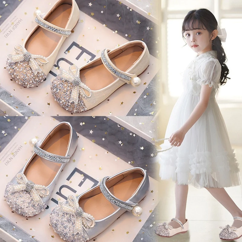 

Girl Daily Princess Campu Versatile Walkingshoe2026spring Child Bowsequins Girl Banquetformal Leathershoechild Singleleathershoe