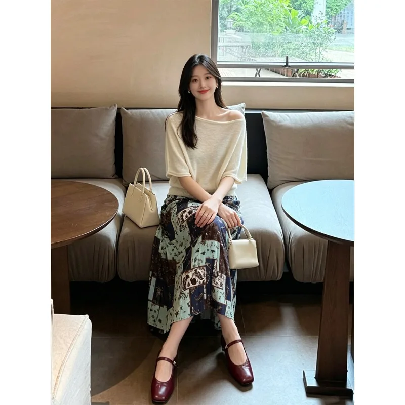 Miyake Pleated 2026 New Vintage Print Skirt Women's Long Skirt Pleated Design Slit Slimming Versatile Age-Reducing Skirt Pleat