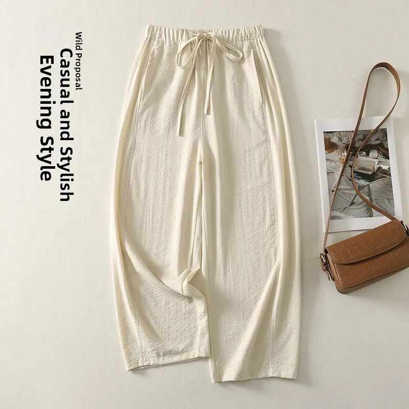 Spring Summer New Style Women's Comfortable Wide Leg Pants Cotton Linen Material Thin Casual Pants Straight Tube Balloon Pants