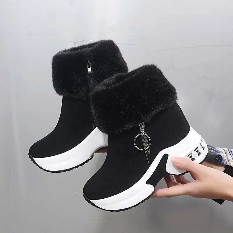 

2025New Women's Boots Fashion Casual Ankle Botas Winter Plush Warm Snow Boots for Women Internal Increasing Wedge Platform Boots