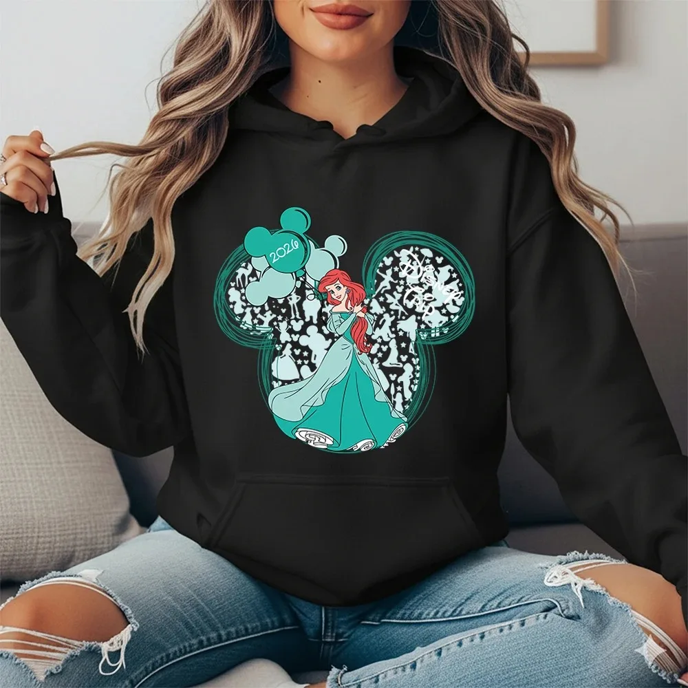 

Толстовка с принтом Ariel Disney Trip 2026 для взрослых, женская, на флисовой подкладке, теплая, зимняя, осенняя, уютная, повседневная, комфортная одежда