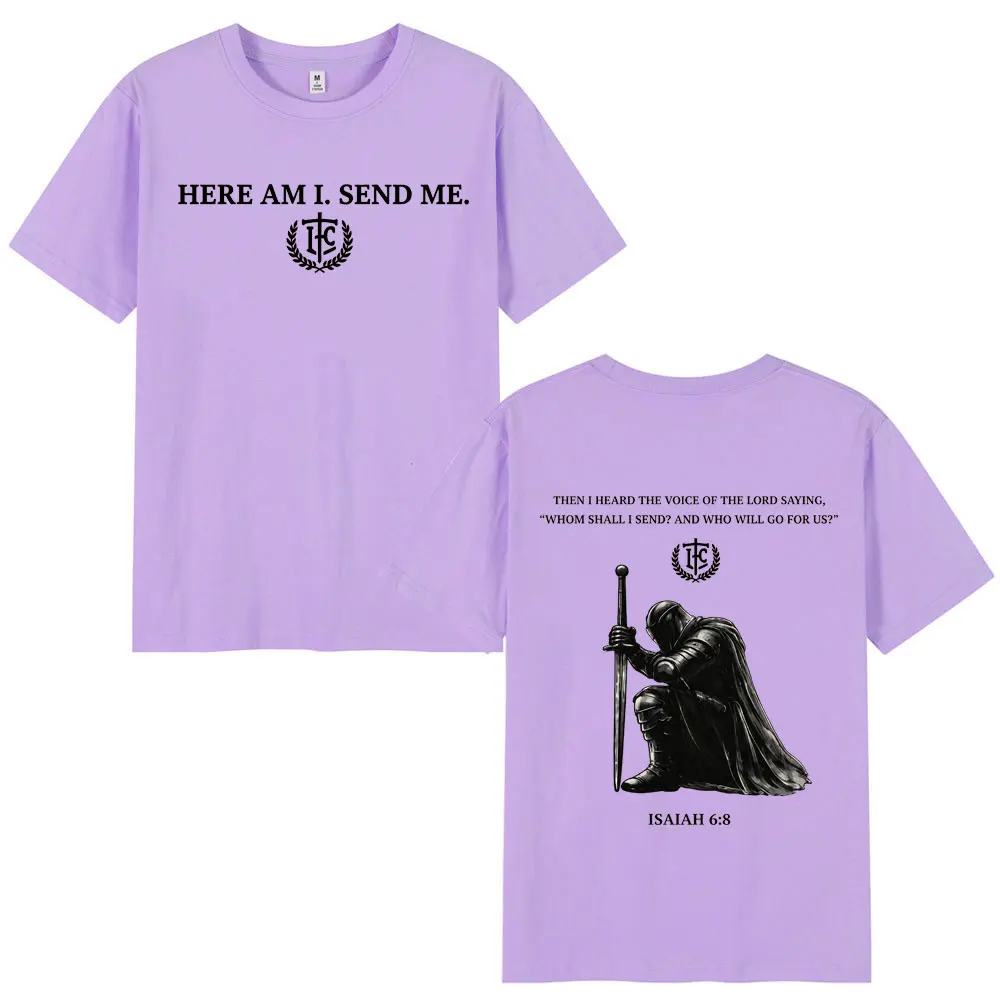 Here Am I Send Me Bible Verse T-shirt Men Women Gothic Vintage Short Sleeve T Shirts Summer Fashion Casual 100%cotton T-shirts
