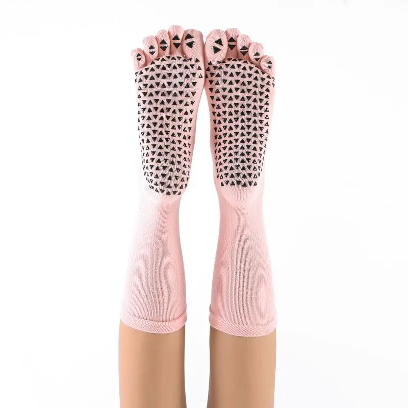 Women Soft Yoga Sock Anti Slip Silicone Gym Ballet Socks Five Toe Separator Breathable Dance Elastic Sock Medium Length Stocking