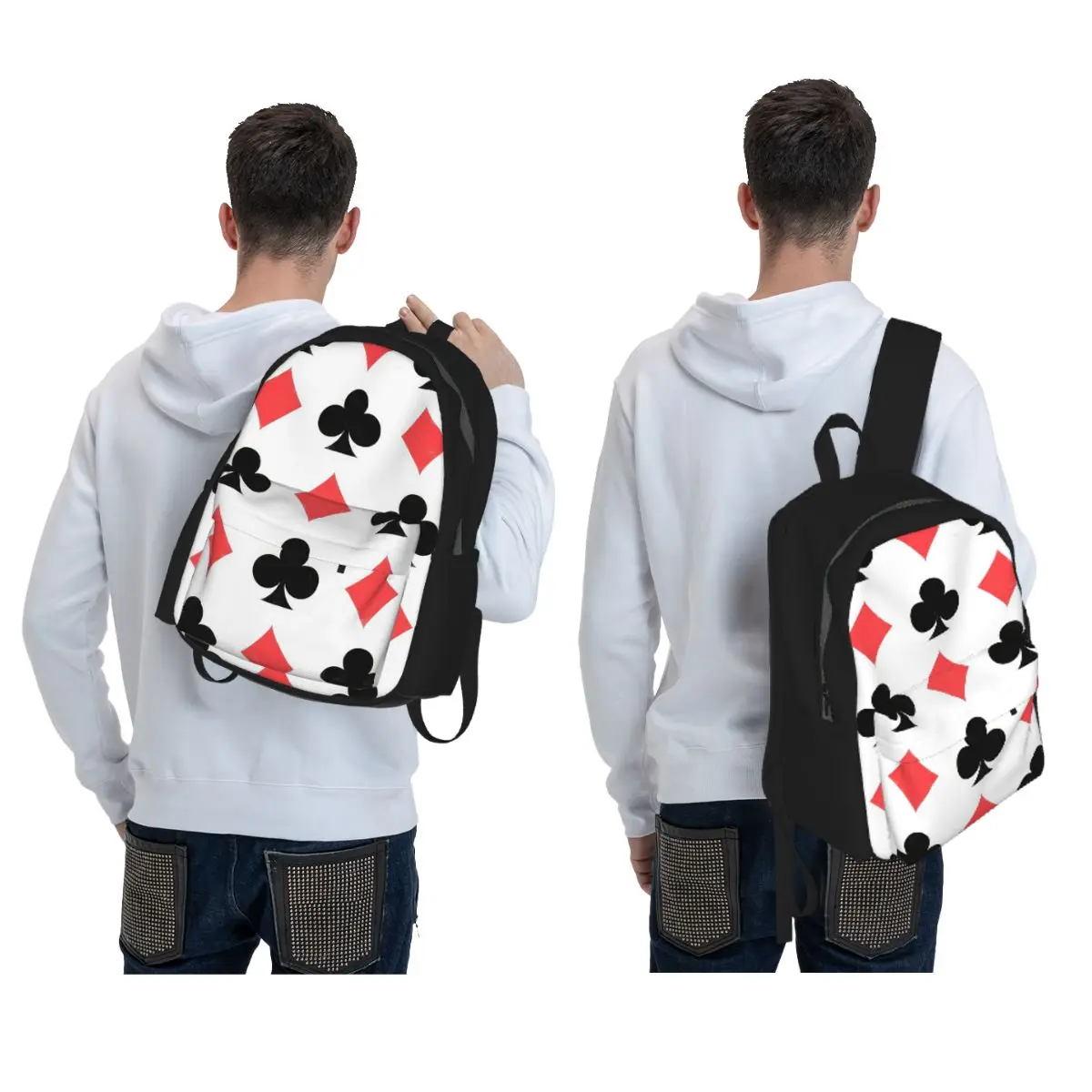 Poker Card Pattern Clubs And Diamonds Backpack Daypack Large Capacity Boys Girls BookBag School Bag Shoulder Bags for Men Women