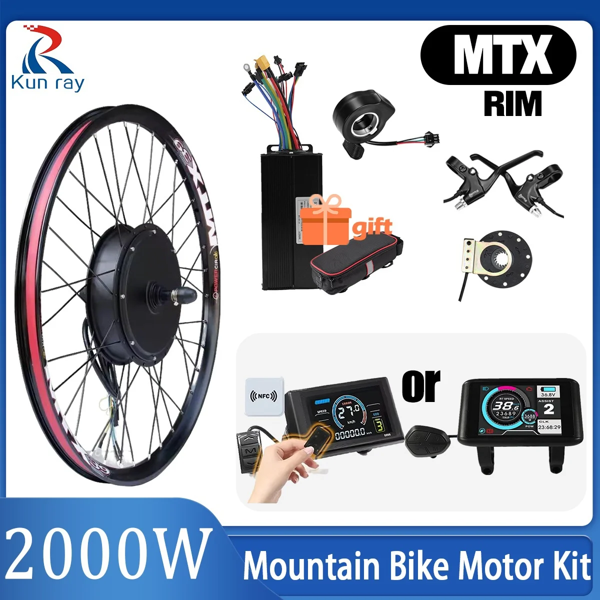 

48V52V 2000W Electric bike Conversion Kit Brushless Gearless Rear hub Motor Wheel 20-29inch 700C MTX39 Rim for E Bike Kit